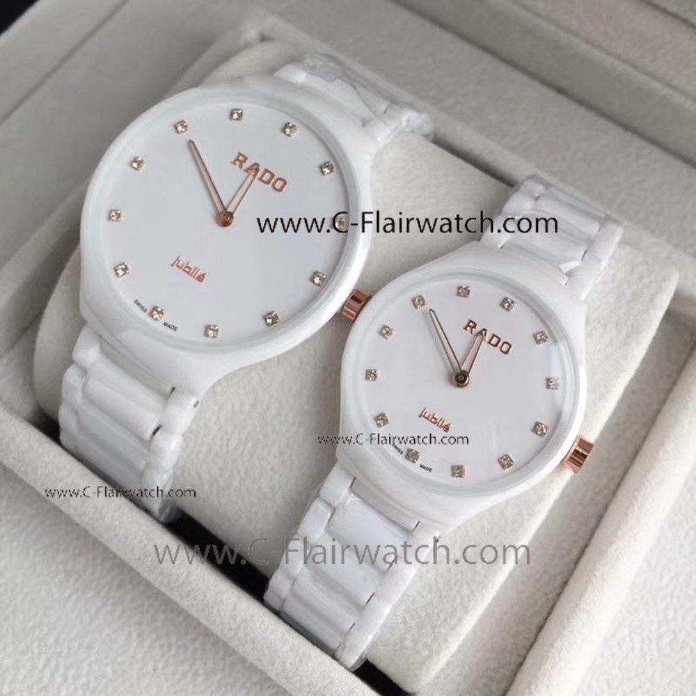 Rado Jubile White Ceramic Ladies Watch with Rose Gold Markers Rado Jubile White Ceramic Ladies Watch with Rose Gold Markers